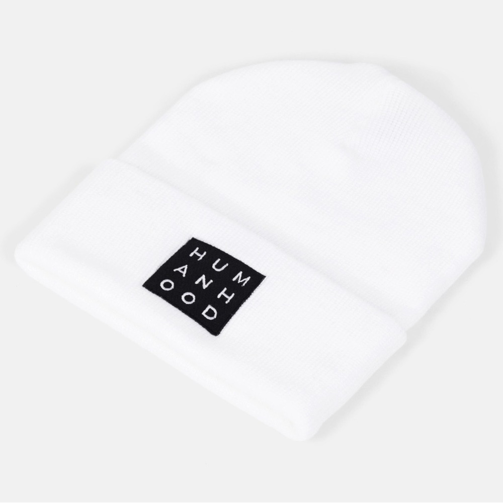 White beanie / Fall Hats — ‘HUMANHOOD’ design - Unisex | One Size